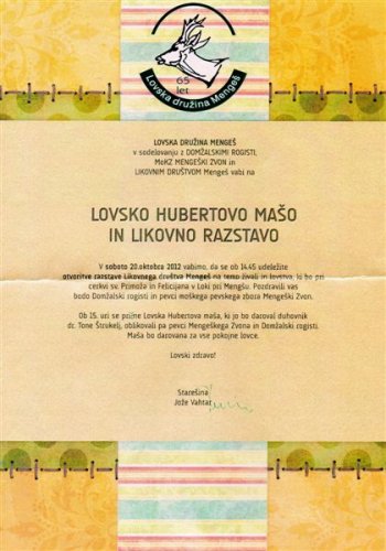Vabilo na lovsko Hubertovo mašo in na likovno razstavo